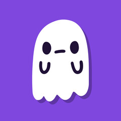Cute cartoon ghost on purple background.