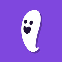 Cute cartoon ghost on purple background.