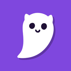 Cute cartoon ghost on purple background.