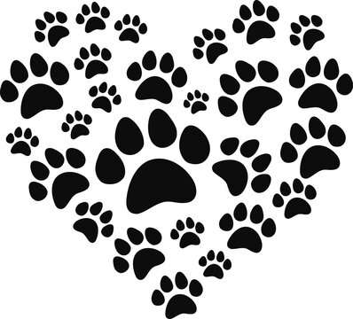 High quality illustration of heart shape made with many dog footprints isolated