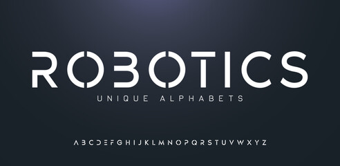 Typography technology electronic digital music future creative font. Abstract minimal modern alphabet fonts. Vector illustration
