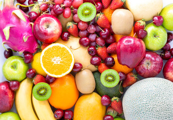 Fresh fruits.Assorted fruits colorful,clean eating,Fruit background,fruit for good health.