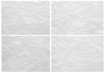 Closeup to white crumpled paper texture background. Set of four crumpled paper options