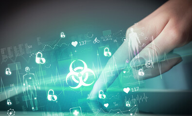 Close-up of a touchscreen with healthcare icons