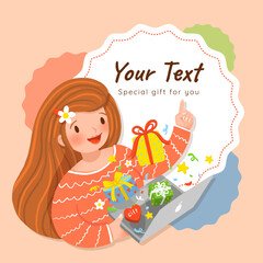 Illustration of women selling online shopping festival discounts gifts, Online shopping vector, Digital marketing concept, Hand drawn cute pastel ads.