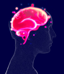 Neurology, philosophy: connections, the development of thought and reflection, the infinite possibilities of the brain and mind. Human anatomy. Digital reality, artificial consciousness. 3d rendering