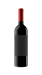 Dark wine bottle with empty label isolated on white background. 3d rendered image.