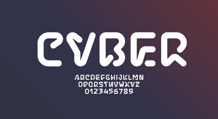 Technical font, cyber alphabet, uppercase Latin letters from A to Z and Arab numbers from 0 to 9 for you designs, vector illustration 10EPS
