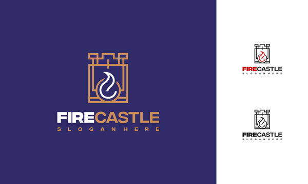Fire Castle logo designs concept vector, Fire Shield logo template icon