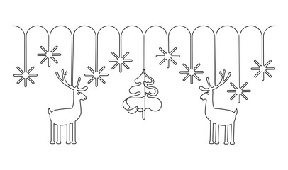 Garland of New Year and Christmas decorations for home or Christmas tree. Continuous line drawing illustration