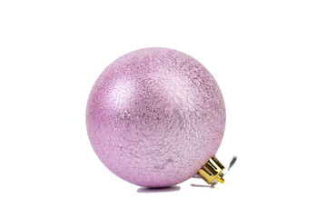 Pink Christmas ball and a silver ribbon.