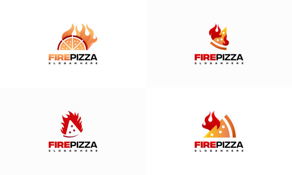 Set of Fire Pizza logo designs concept vector, Hot Pizza logo symbol, Italian Restaurant logo