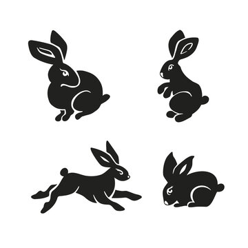 Easter bunny set, rabbit silhouette, vector illustration