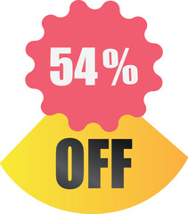 54% off sale label symbol, Sale tag vector badge template, 54% sale promotion flat icon, 54% Discount offer price label, clearance sale sticker emblem, 12 12 and black Friday discount modern colorful