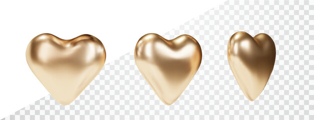 Realistic Gold heart isolated. 3d Golden glittering heart shape vector object forValentine's day. Love concept