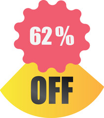 62% off sale label symbol, Sale tag vector badge template, 62% sale promotion flat icon, 62% Discount offer price label, clearance sale sticker emblem, 12 12 and black Friday discount modern colorful