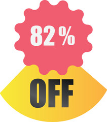82% off sale label symbol, Sale tag vector badge template, 82% sale promotion flat icon, 82% Discount offer price label, clearance sale sticker emblem, 12 12 and black Friday discount modern colorful