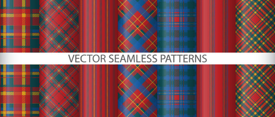 Set vector seamless pattern. Plaid check background. Texture fabric tartan textile.