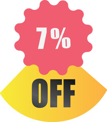 7% off sale label symbol, Sale tag vector badge template,  7% sale promotion flat icon, 7% Discount offer price label, clearance sale sticker emblem, 12 12 and black Friday discount modern colorful