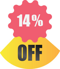 14% off sale label symbol, Sale tag vector badge template,  14 % sale promotion flat icon ,Discount offer price label , clearance sale sticker emblem, modern design isolated on white background
