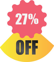 27 off sale label symbol,Sale tag vector badge template,  27% sale promotion flat icon ,Discount offer price label , clearance sale sticker emblem, modern design isolated on white background
