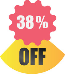 38 off sale label symbol,Sale tag vector badge template,  38% sale promotion flat icon ,Discount offer price label , clearance sale sticker emblem, modern design isolated on white background