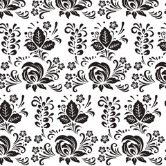 Seamless ethnic pattern silhouettes of flowers, fabric, wallpaper, vector