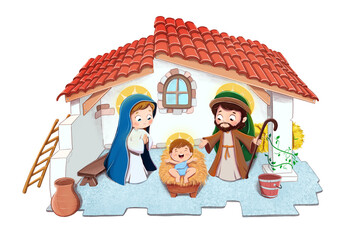 Nativity scene portal with baby Jesus in the manger