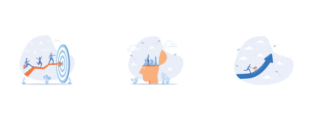 Fototapeta premium Team target or achievement, Strategic thinking to get business solution and win competition, Inflation causing grocery price rising up, set flat vector modern illustration