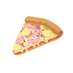 Vector illustration of delicious homemade Hawaiian pizza on white background