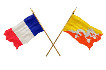 Background for designers. National Day. 3D model National flags  of People's Republic of France and Bhutan