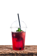summer red lemonade with mint to take away on a white background isolated