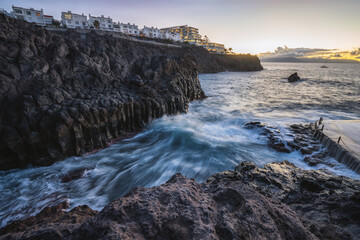 Coastal town of Puerto de Santiago, Acantilado de los Gigantes cliffs in Tenerife. Atlantic ocean...