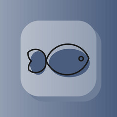 Obraz premium 3d square button fish on outline icon. Flat symbol sign vector illustration isolated on a blue background. Healthy nutrition concept