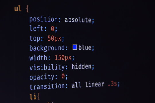 Software development by programmer. Abstract computer script code. Programming code screen of software developer