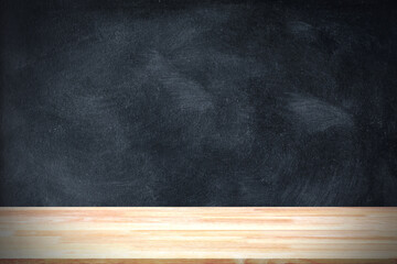 Abstract Natural wood table texture on Chalk rubbed out on background : Top view of plank wood for graphic stand product, interior design or montage display your product. Education concept.