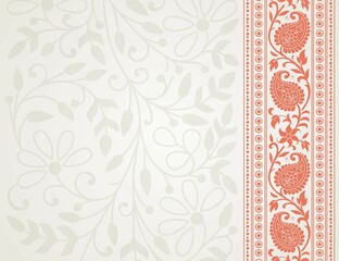 wedding card design, traditional paisley floral pattern , royal India	