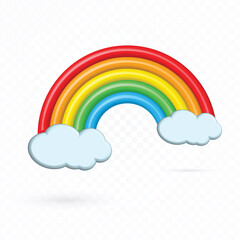 Rainbow realistic white cloud, cute rainbow 3d vector.