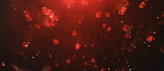 Soap bubbles in the air, panoramic view. Red background