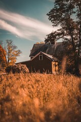 Vertical shot of a cozy house in the country in the fall