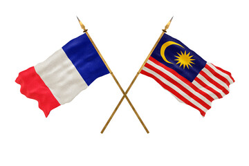 Background for designers. National Day. 3D model National flags  of People's Republic of France and Malaysia