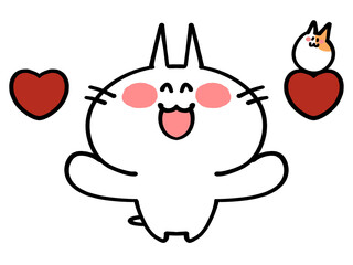 両手を広げてありがとうを伝えるにゃんことハムスター