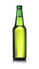 Green glass bottle of beer isolated on white