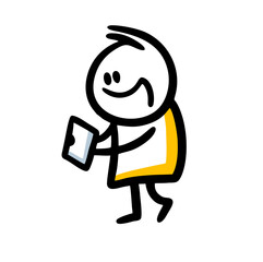 A young guy holds a tablet and presses buttons.