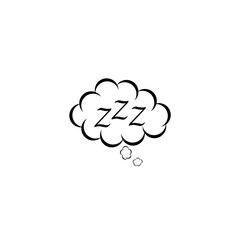 Sleeping, zzz or slumber in thought bubble isolated on white background