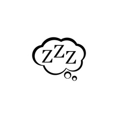 Sleeping, zzz or slumber in thought bubble isolated on white background
