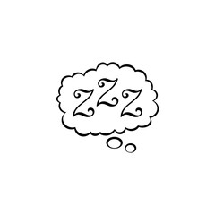 Sleeping, zzz or slumber in thought bubble isolated on white background