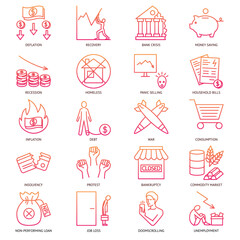 Financial crisis icon set in line style