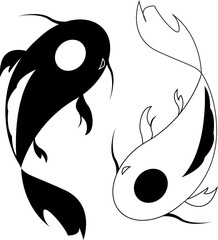 Vector yin yang fishes on isolated white background - obrazy, fototapety, plakaty