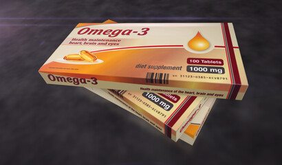 Obraz premium Omega 3 oil tablets pack 3d illustration